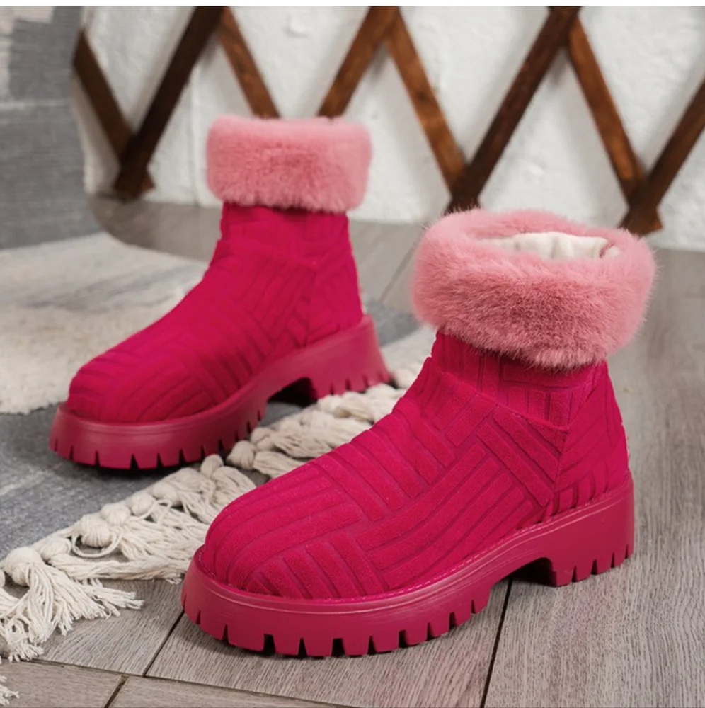 Pink Faux Fur Ankle Boots